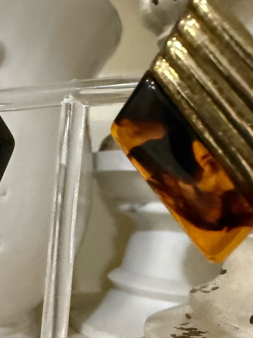 Vintage Plastic Tortoise Shell Diamond Shape Earrings with Gold Accents - Picture 6 of 9